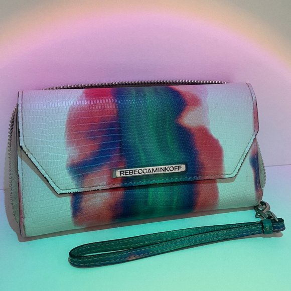 REBECCA MINKOFF Gorgeous Watercolor & Snake/Croc Design Wristlet/Wallet - Picture 1 of 8